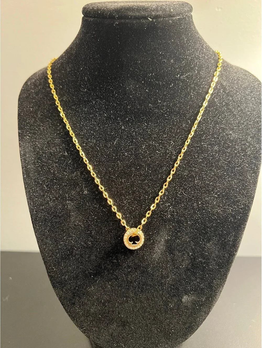 Gold Kate Spade Pendant on a Chain Link Necklace, Pave Set Crystals (18”)